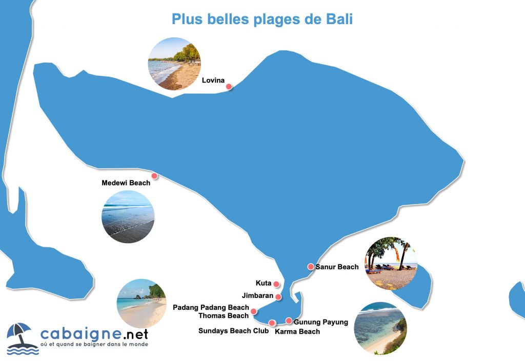 Carte des plus belles plages de Bali