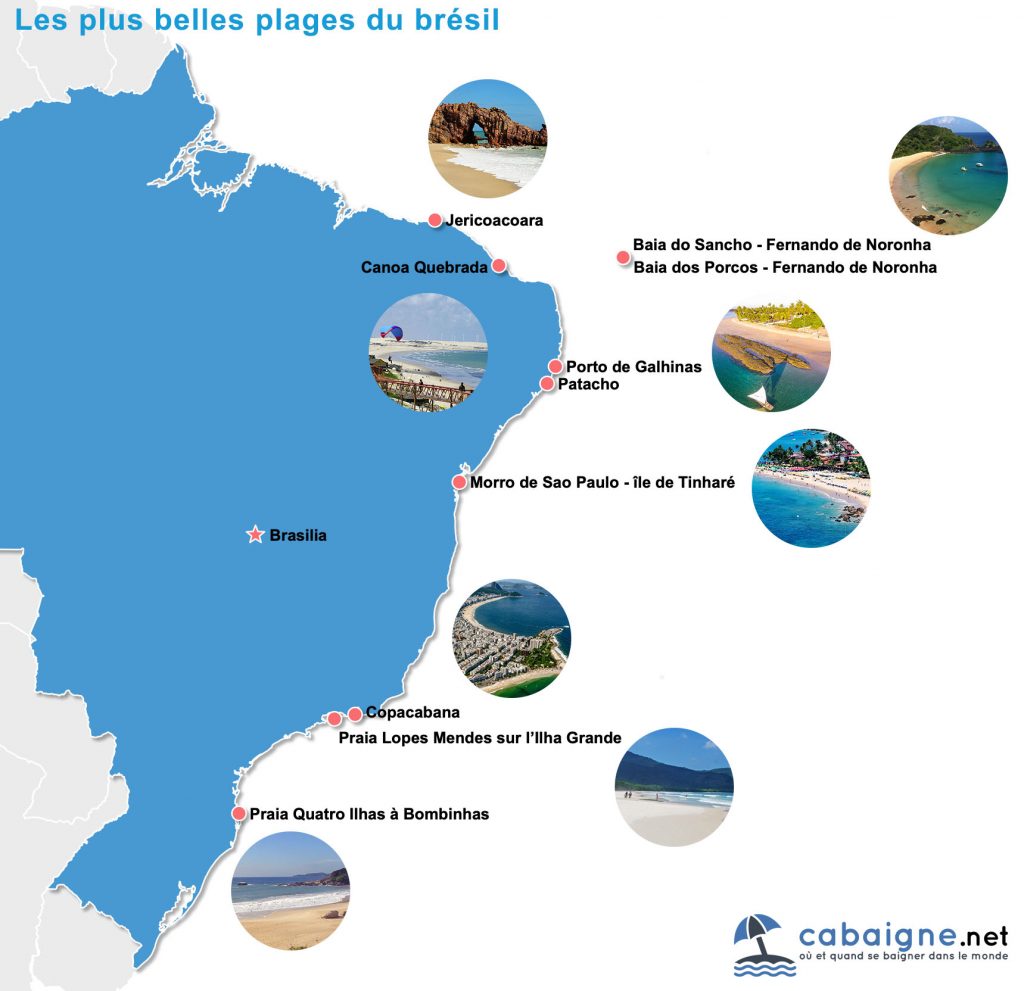 Carte des plus belles plages du Brésil