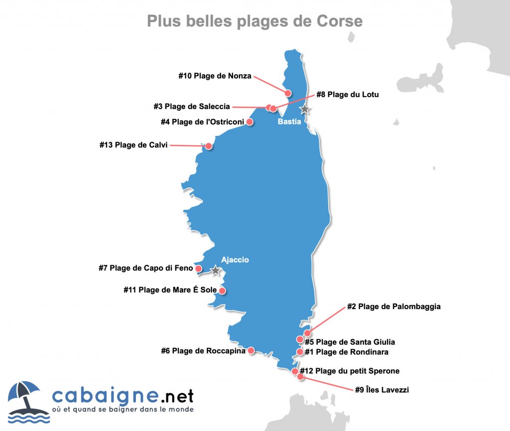 Carte des plus belles plages de Corse