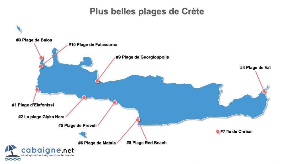 Carte des plus belles plages de Crète