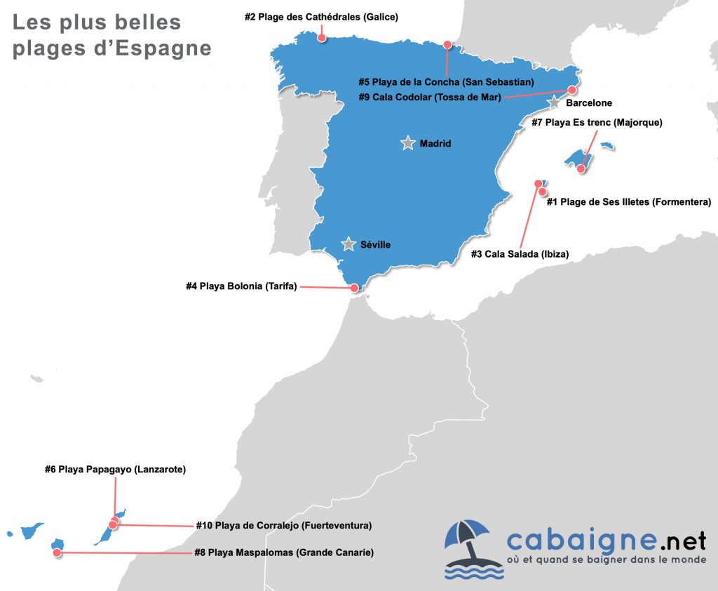 Carte des plus belles plages d'Espagne