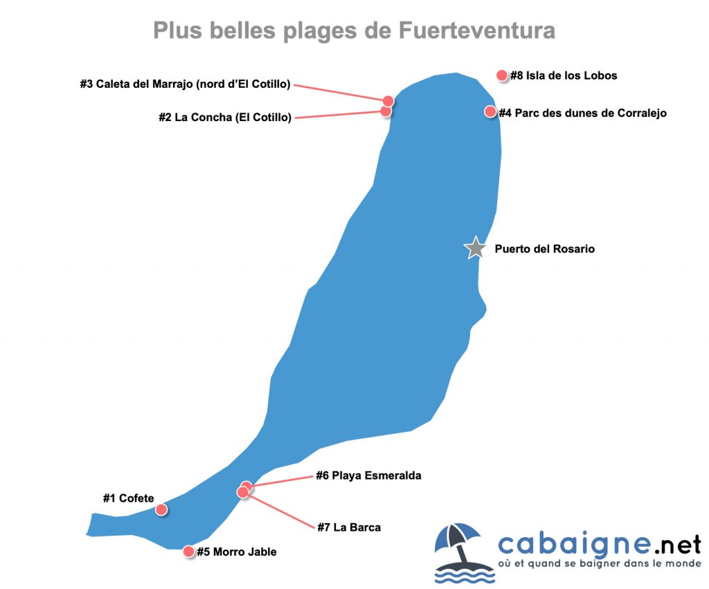 Carte des plus belles plages de Fuerteventura