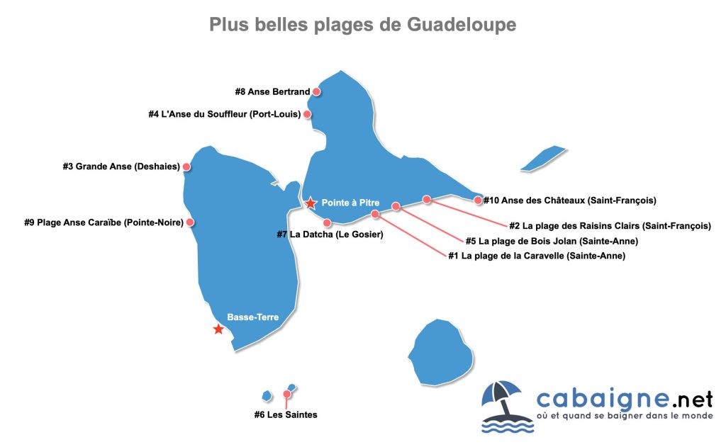 Carte des plus belles plages de la Guadeloupe