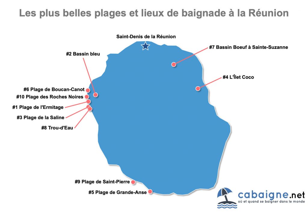 Carte des plus belles plages et lieux de baignade de la Réunion