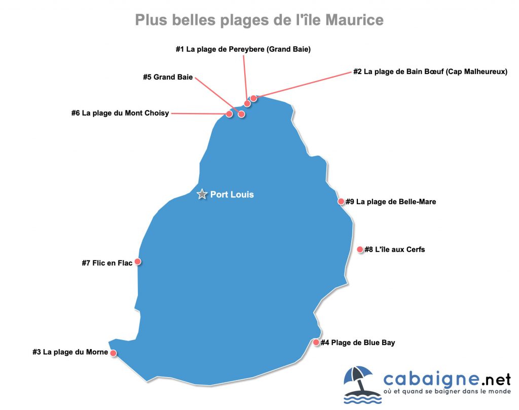 Carte des plus belles plages de l'île Maurice