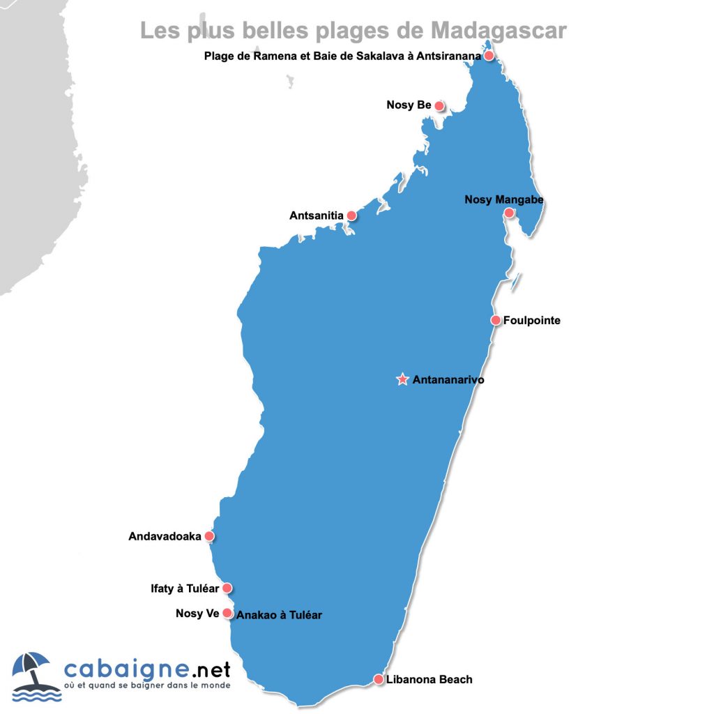 Carte des plus belles plages de Madagascar à télécharger ou imprimer