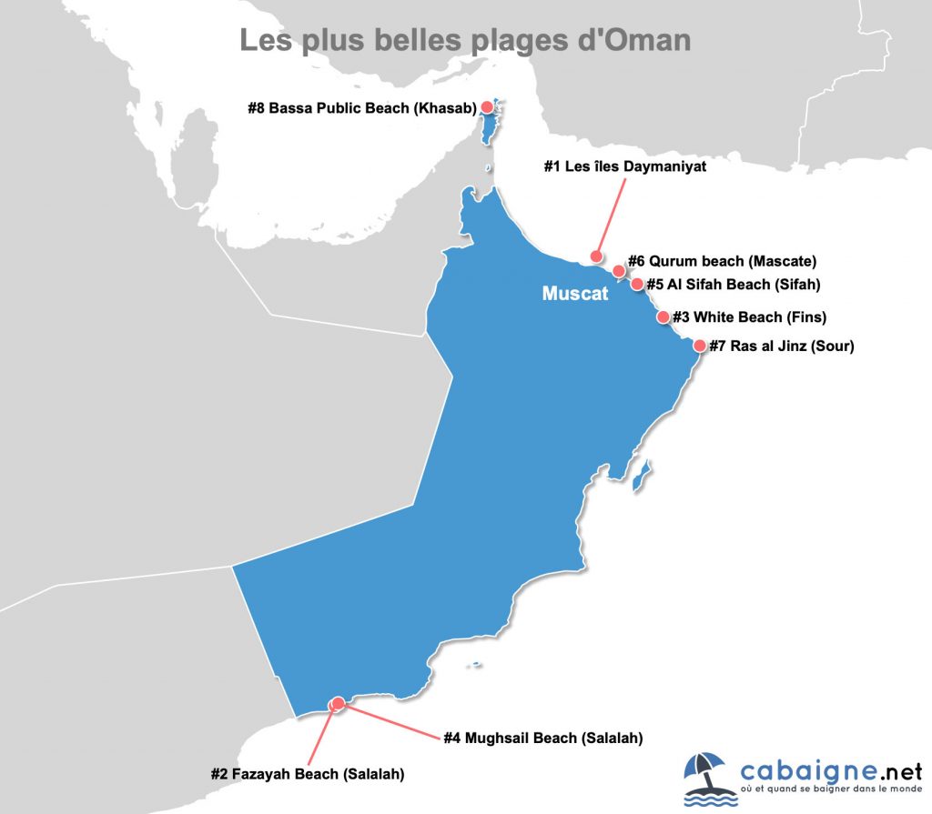 Carte des plus belles plages d'Oman à télécharger ou imprimer