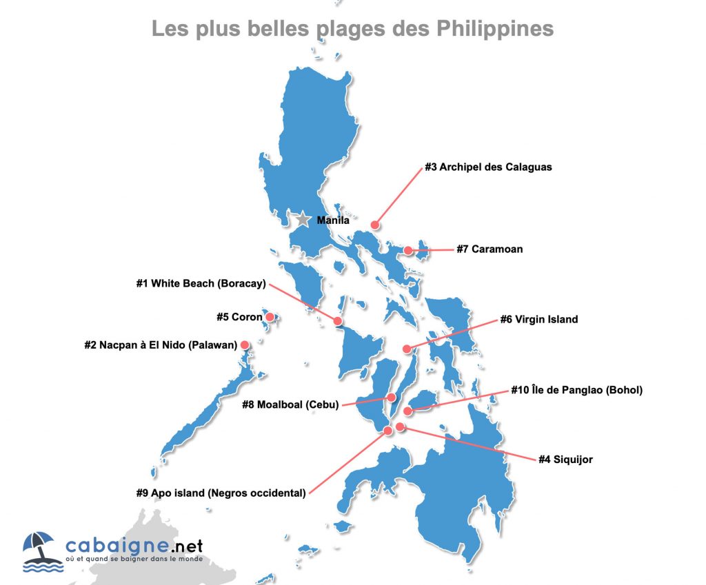 Carte des plus belles plages des Philippines